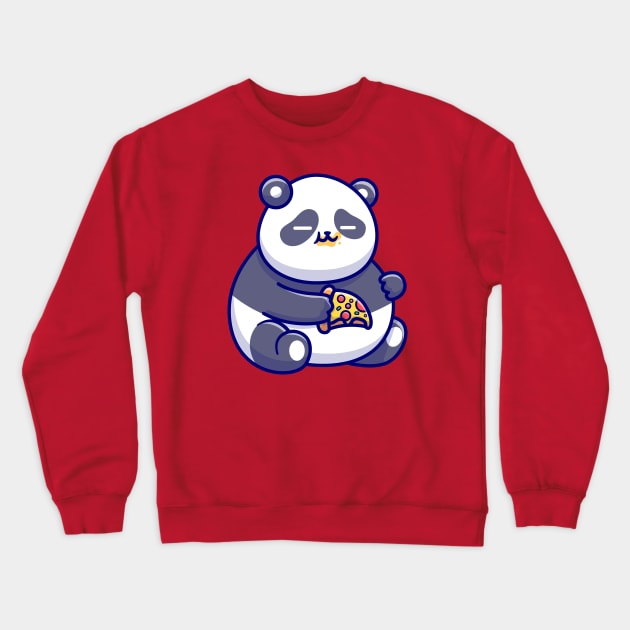 Cute Fat Panda Eating Pizza Cartoon Crewneck Sweatshirt by Catalyst Labs